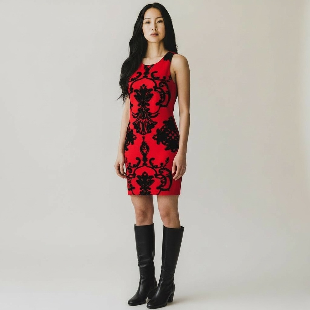 New mini dress red flocked Do+ Be McQueen Medium